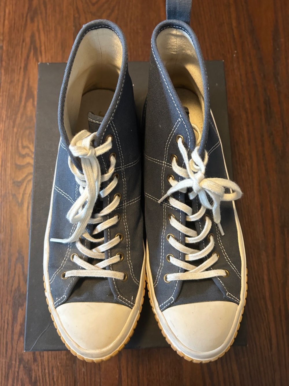 J. Crew Navy Canvas High-Top Sneakers with Cream Accents